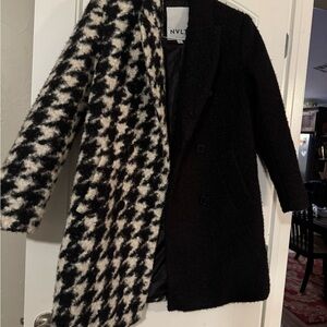 NVLT Women's Houndstooth Pea Coat in Black and White